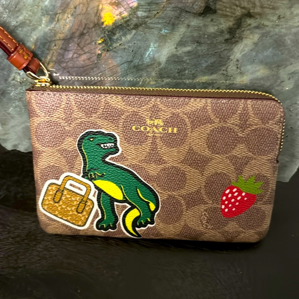 Coach NWT Dino T-Rex Strawberry Sticker Wristlet (W85)